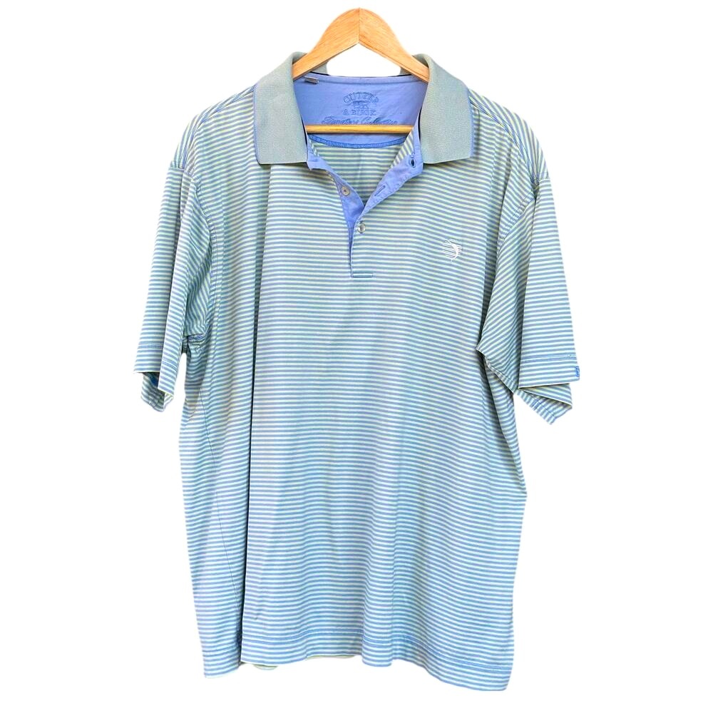 Cutter & Buck Signature Collection Men's XL/TG Green Blue Stripe Polo Shirt